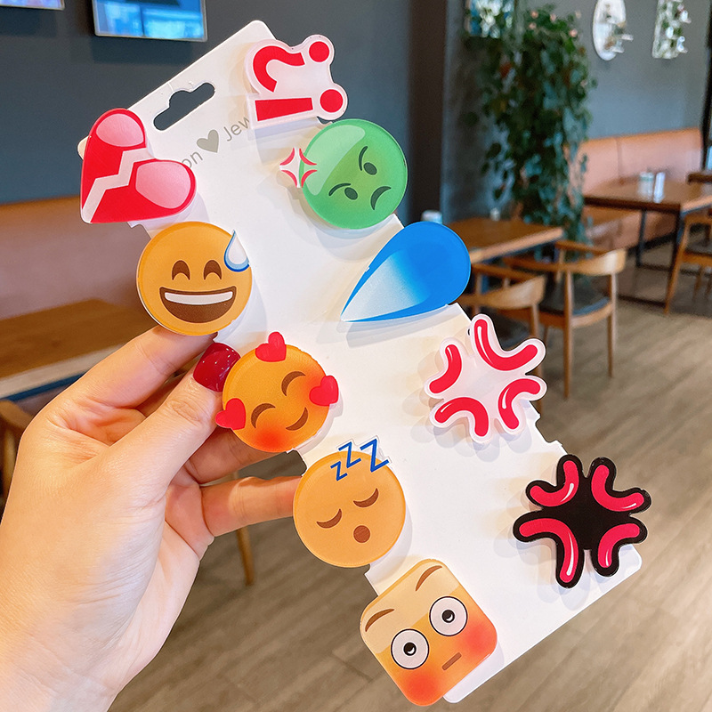 同款笑脸emoji情绪滴汗大无语发夹韩版新款亚克力表情包发卡-阿里巴巴