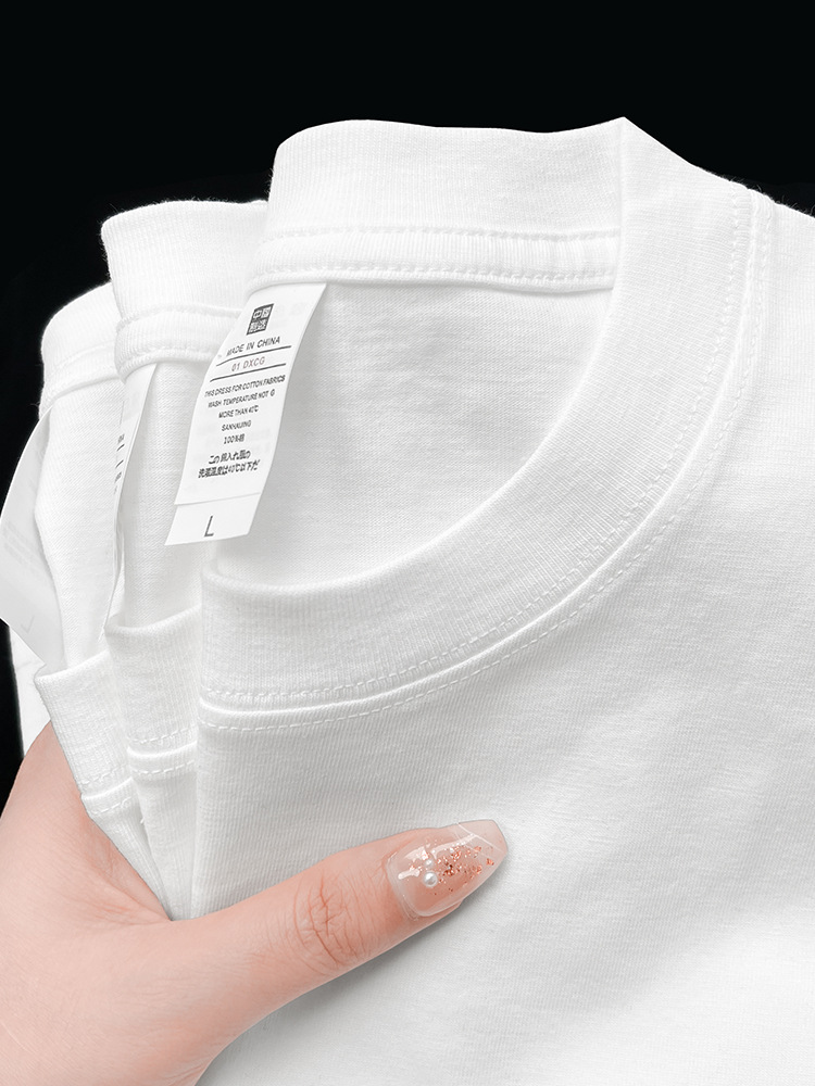 Japanese Heavy 220G Solid Color Short-Sleeved Women's Base Shirt Pure White T-shirt Combed Cotton Tee Male Half Sleeve Inner Width Loose Summer