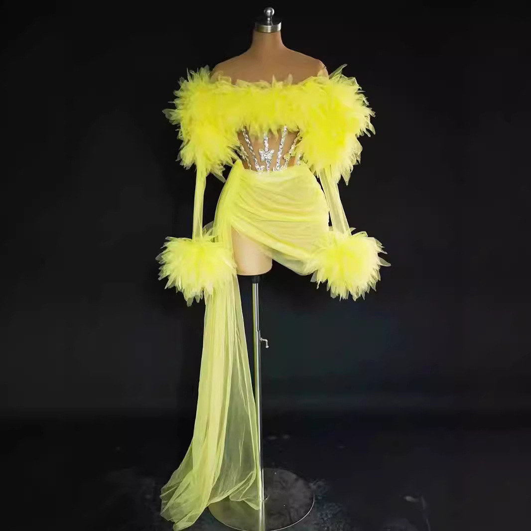 欧美性感薄纱抹胸水钻短裙套装夜店女歌手gogo演出服派对礼服裙