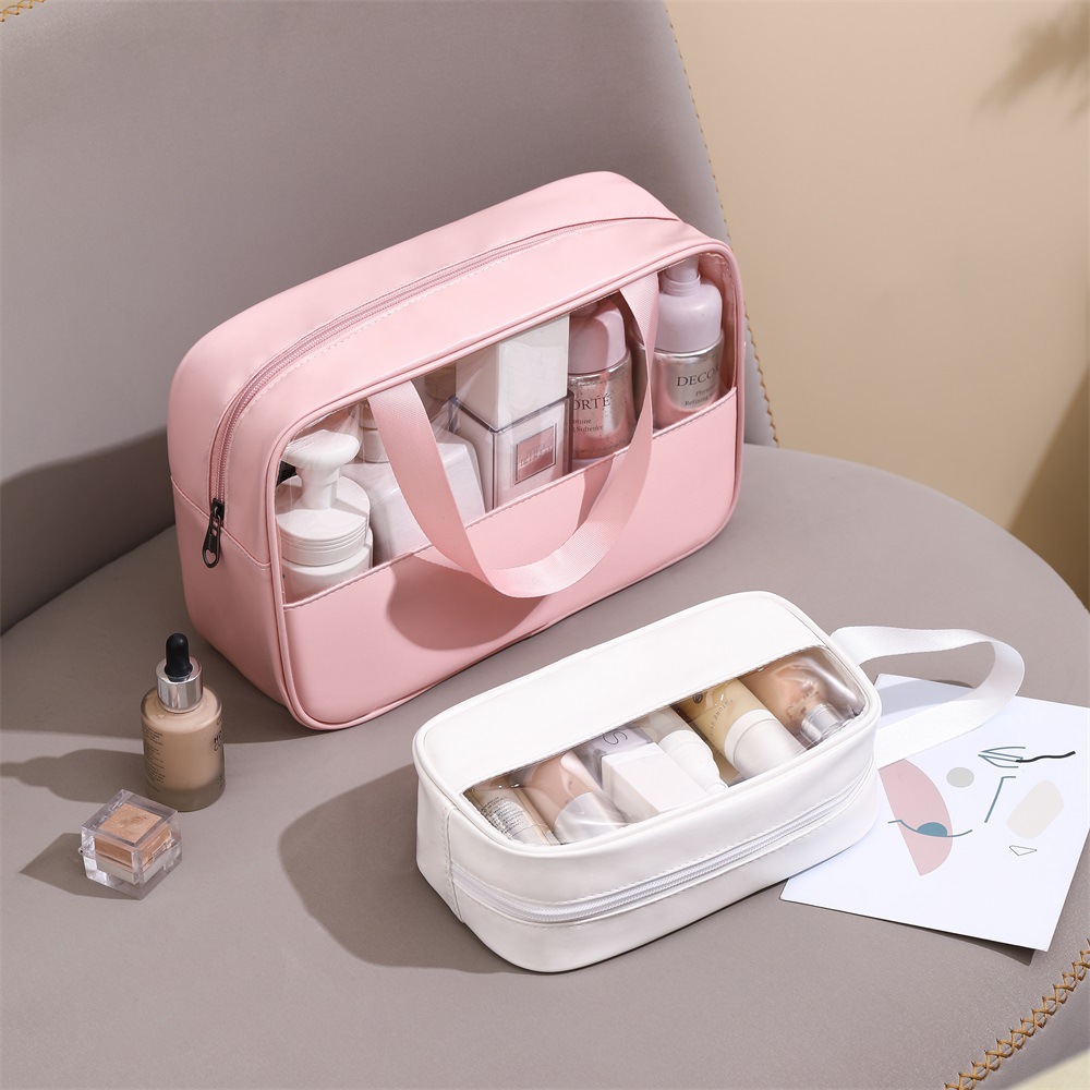 Transparent Makeup Wash Bag Portable Pu Bath Bag Waterproof Large Capacity Storage Bag PVC Stitching Cosmetic Bag