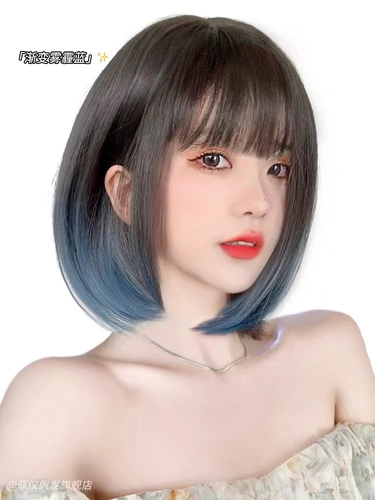 假发女短发漫画刘海波波头仿真发丝自然夏天全头套式lisa同款发型