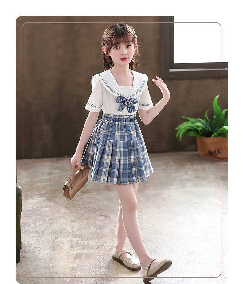 女童夏季套装洋jk小学生校服裙女装儿童日系学院风时髦百褶裙洋气