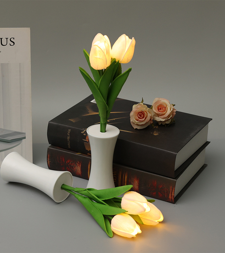 New LED Tulip Small Night Lamp Interior Decoration Bedside Decorations Ins Sleep Light Simulation Flower Ambience Light