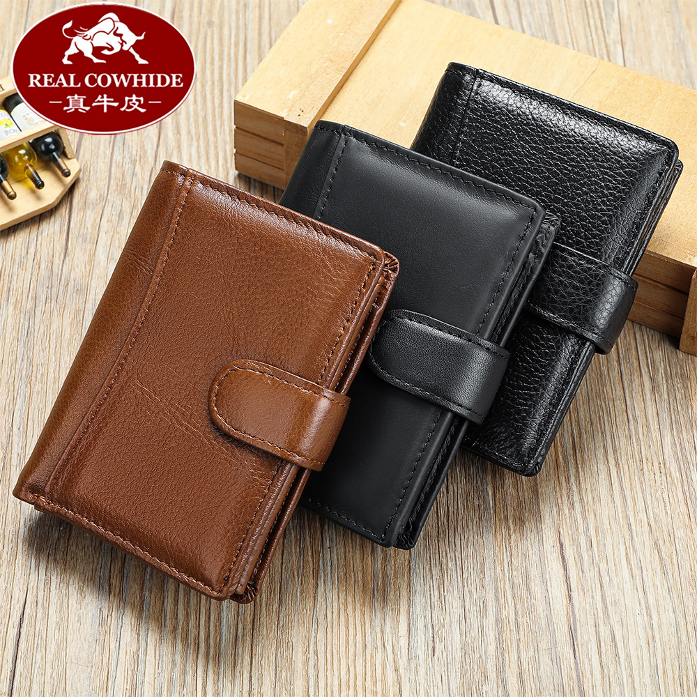 手工钱包防盗刷真皮搭扣头层牛皮复古正品钱夹高级感真皮钱包男款