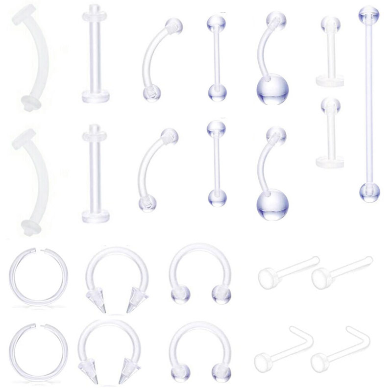 European and American Fashion Cool Acrylic Transparent Belly Ring Eyebrow Ring Tongue Barbell Nose Ring Body Piercing Kit Wholesale