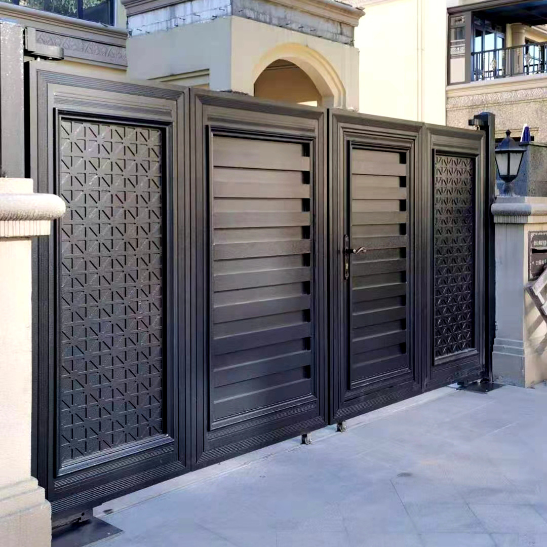 拉丝仿古铝艺大门电动折叠门别墅铝艺大门批发