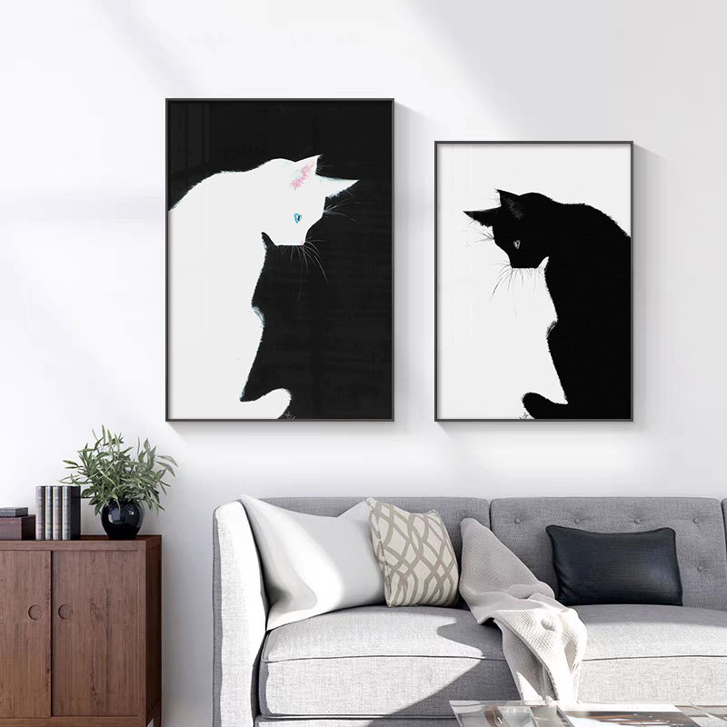 猫咪宠物装饰画ins风黑白简约客厅玄关挂画卧室床头桌面斗柜摆画