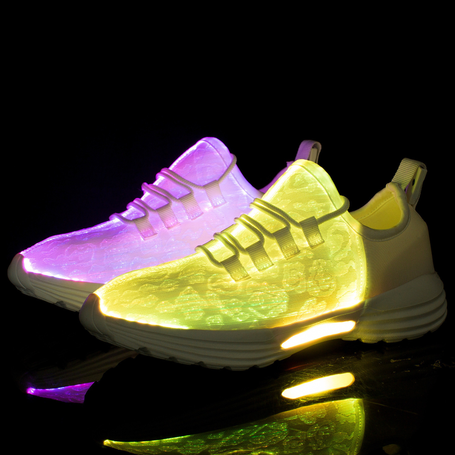 新款跨境光纤发光鞋led灯鞋情侣usb充电七彩闪光鞋迪拜休闲夜光鞋