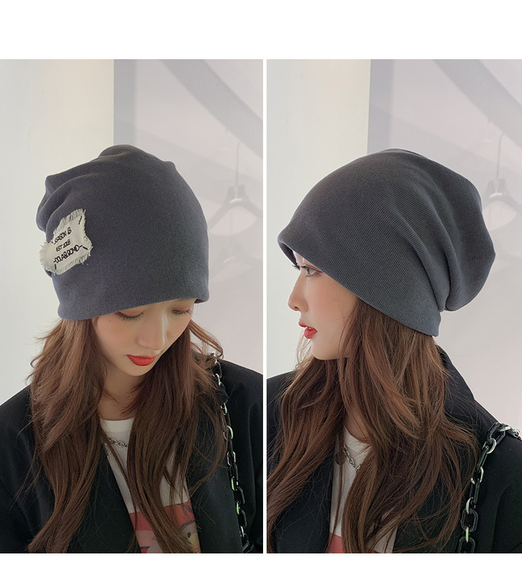 2021春秋新款帽子网红爆款堆堆帽日系布标包头帽嘻哈针织帽女代发