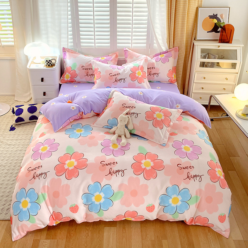 Summer Light Luxury Bed Four-Piece Cotton All Cotton Pure Cotton Wholesale Fitted Sheet Student Dormitory Duvet Cover Bed Sheet Three-Piece Set