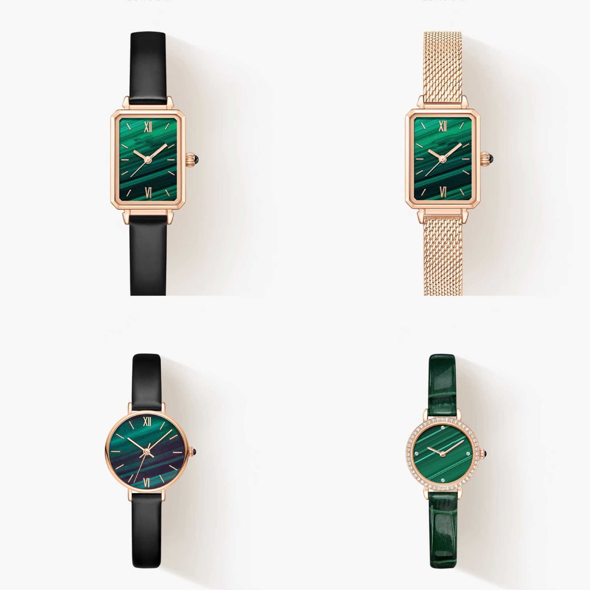 抖音罗拉lolarose小绿表手表女方形腕表女士手表常青树藤石英表批