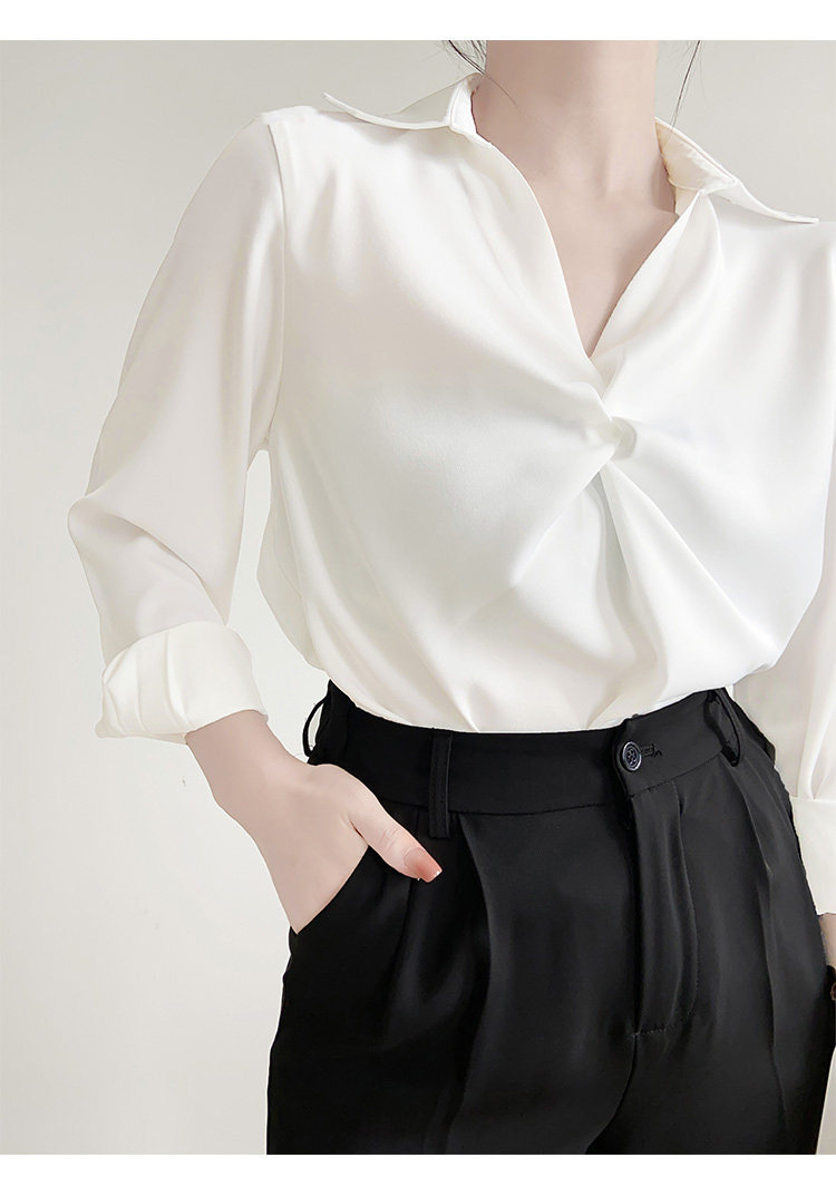 achu 一见倾心 高级感蓝色缎面衬衫女职业通勤衬衣设计感上衣春装