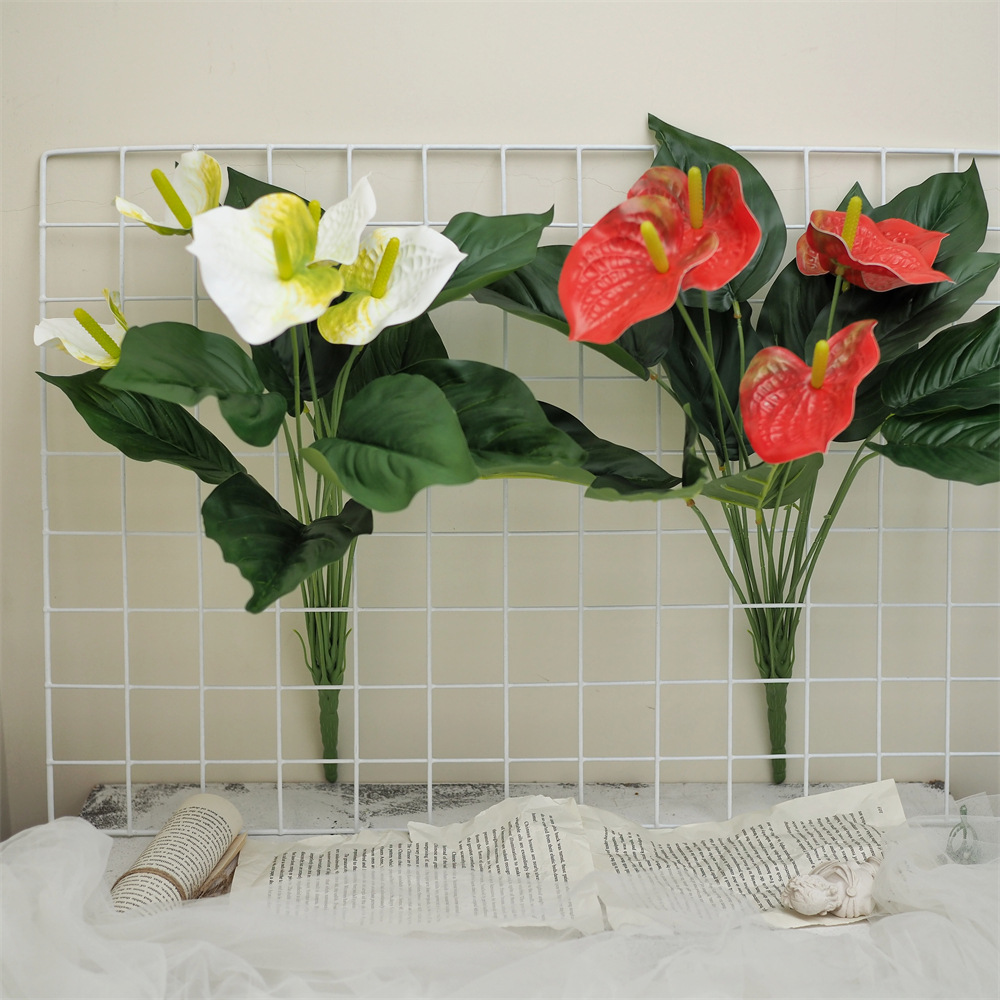 大号仿真花假花花束 14叉红掌花圣诞单支花 桌面装饰花配件-阿里巴巴