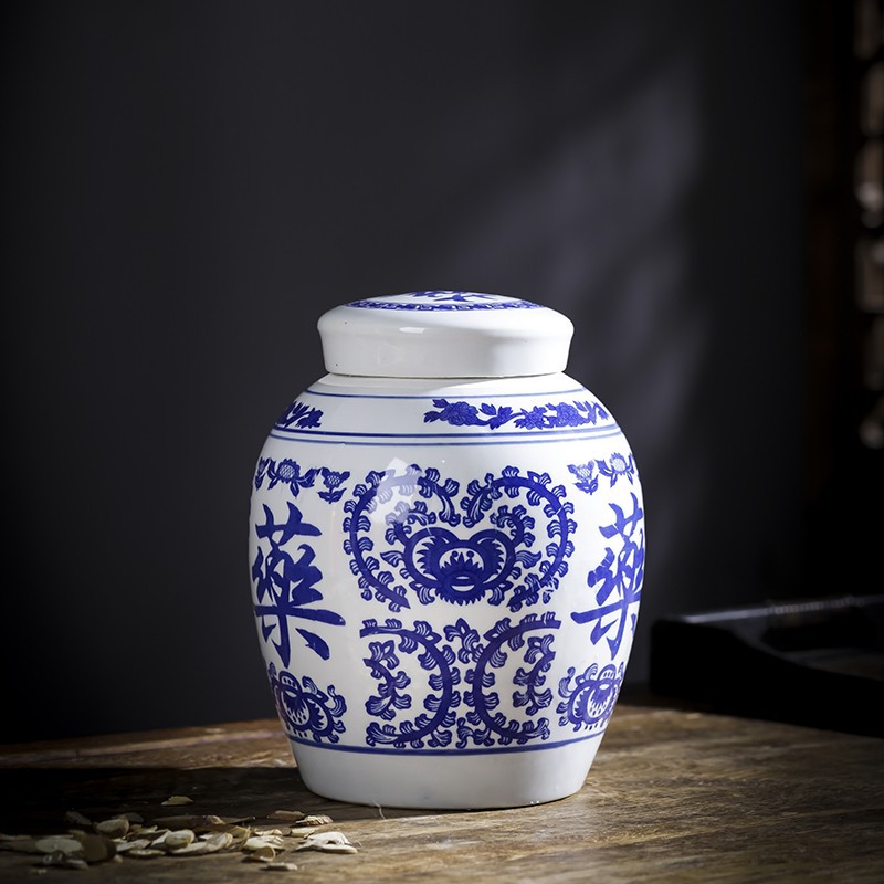 陶瓷中药陶瓷罐子草药坛子带盖密封罐中药粉储藏罐储物罐可加logo