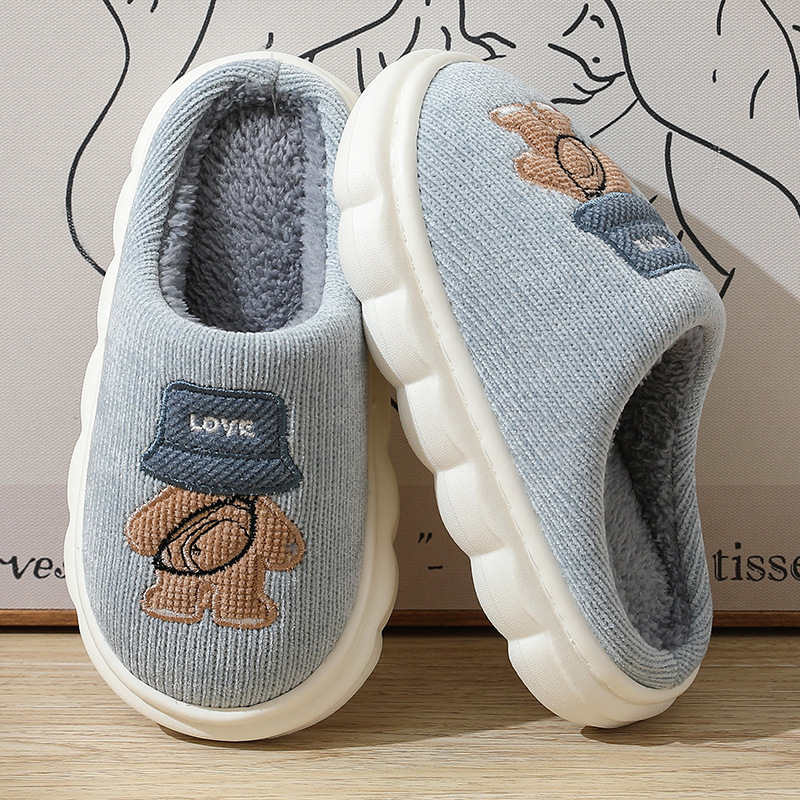 Thick Bottom 3-8 Years Old Children's Cotton Slippers Autumn and Winter New Home Non-Slip Cartoon Back Shadow Children Mignon Baby Cotton Slippers