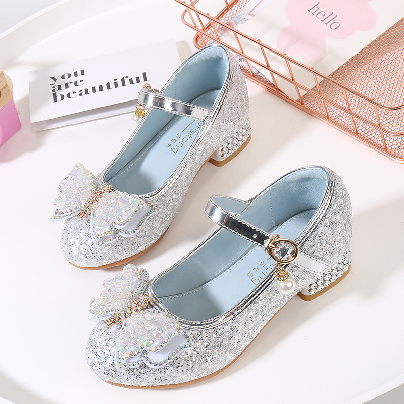 公主鞋 儿童 水晶鞋女童小女孩模特走秀舞台时装单鞋公主高跟皮鞋