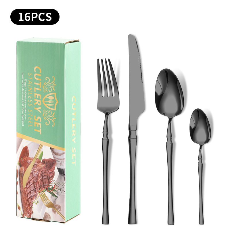 Cross-Border Amazon Stainless Steel Tableware Small Waist 24-Piece Set Creative Western Steak Knife, Fork and Spoon Tableware Set