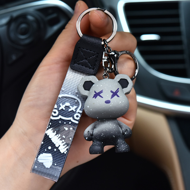 Creative Colorful Chameleon Bear Keychain Cartoon Unique Schoolbag Bag Charm Car Chain Men and Women Doll Small Gift