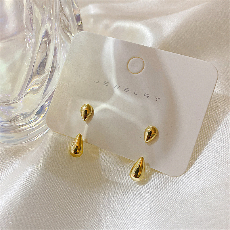 Women's Korean-Style Simple and Small Glossy Water Drop Earrings, Two-Piece All-Matching Earrings, Cold Style