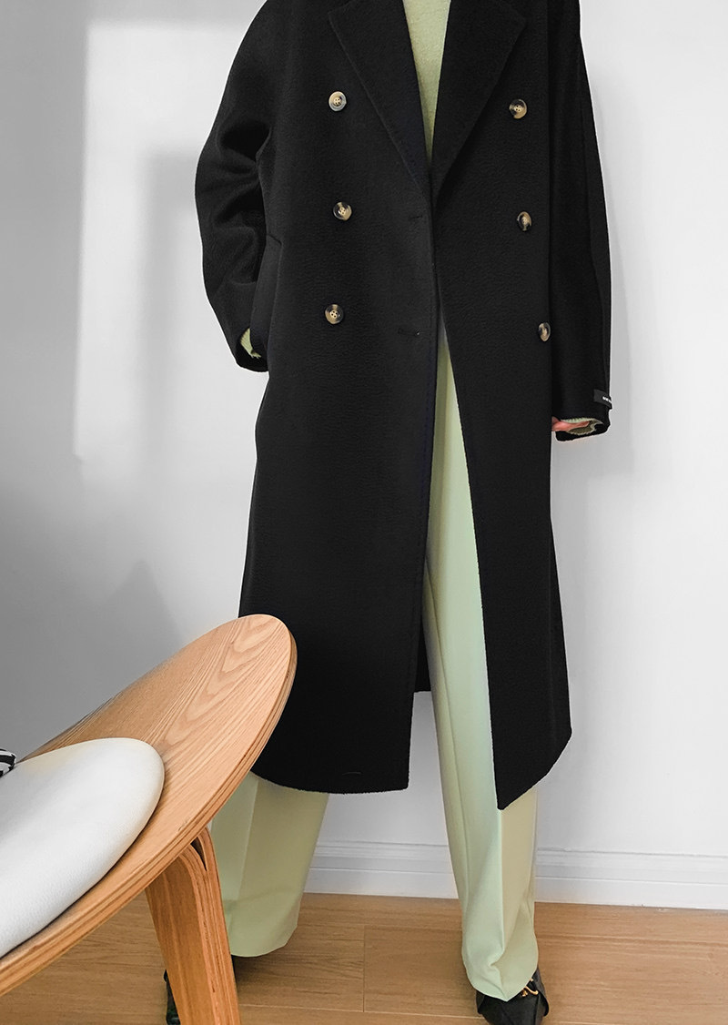 2021秋冬新款max水波纹双排扣双面羊绒大衣女羊毛外套中长款反季