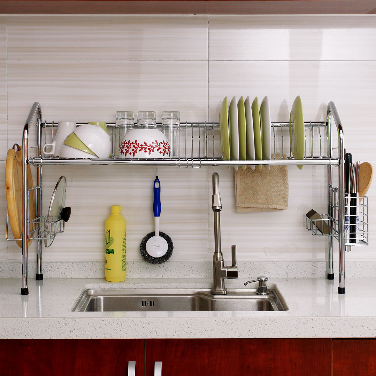 厨房水槽置物架多功能单层双槽沥水碗架水槽上方餐具碗碟收纳架子