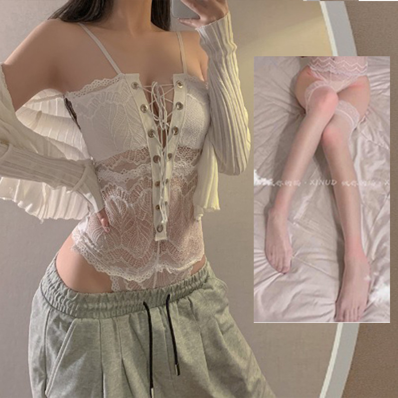 Sexy Pajamas Transparent Sexy Lingerie Lace Jumpsuit Free off Open Crotch Uniform Temptation Uniform Suit Hollow out