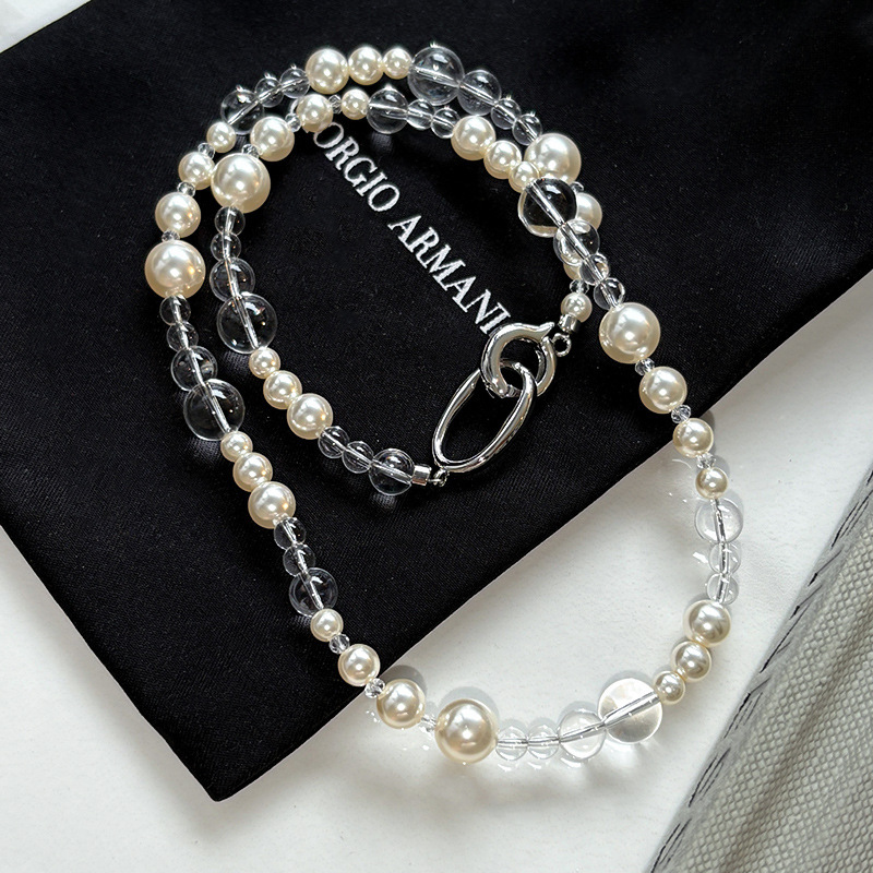 jewelry earrings high-grade light luxury twin all-match clavicle necklace natural white crystal s pearl necklace for women