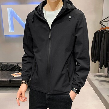 春季连帽防风外套男士春秋款2024新款休闲冲锋衣夹克男学生上衣服