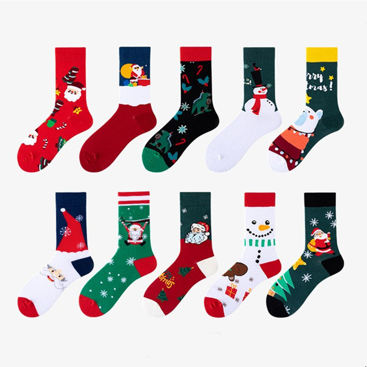 2022原创欧美热销圣诞袜亚马逊潮袜中筒袜圣诞老人外贸圣诞袜子