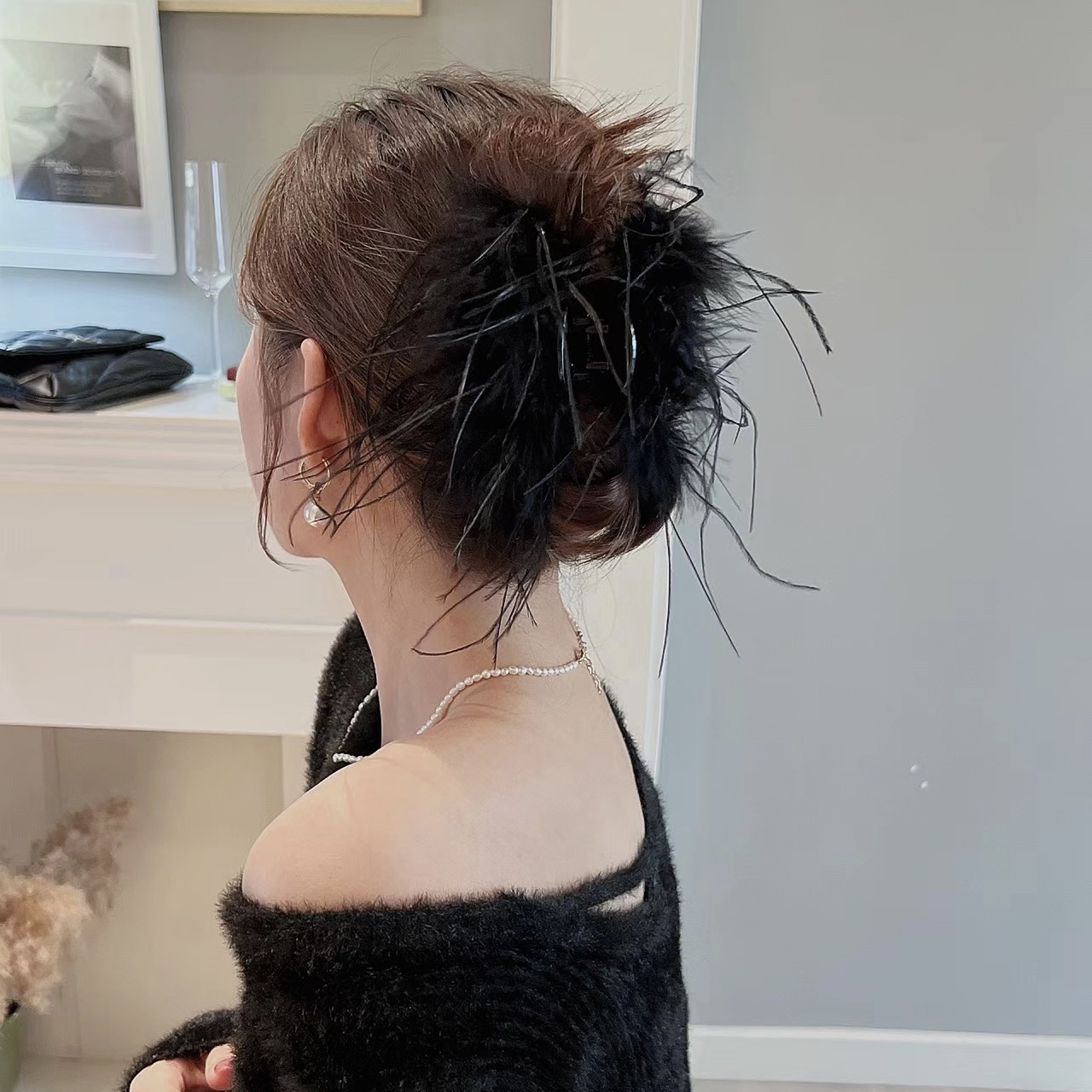 Large Feather Grip Women's Back Head Half Tied Hair Clip High-Grade Sense Autumn and Winter Shark Clip Hairpin Hair Ornaments
