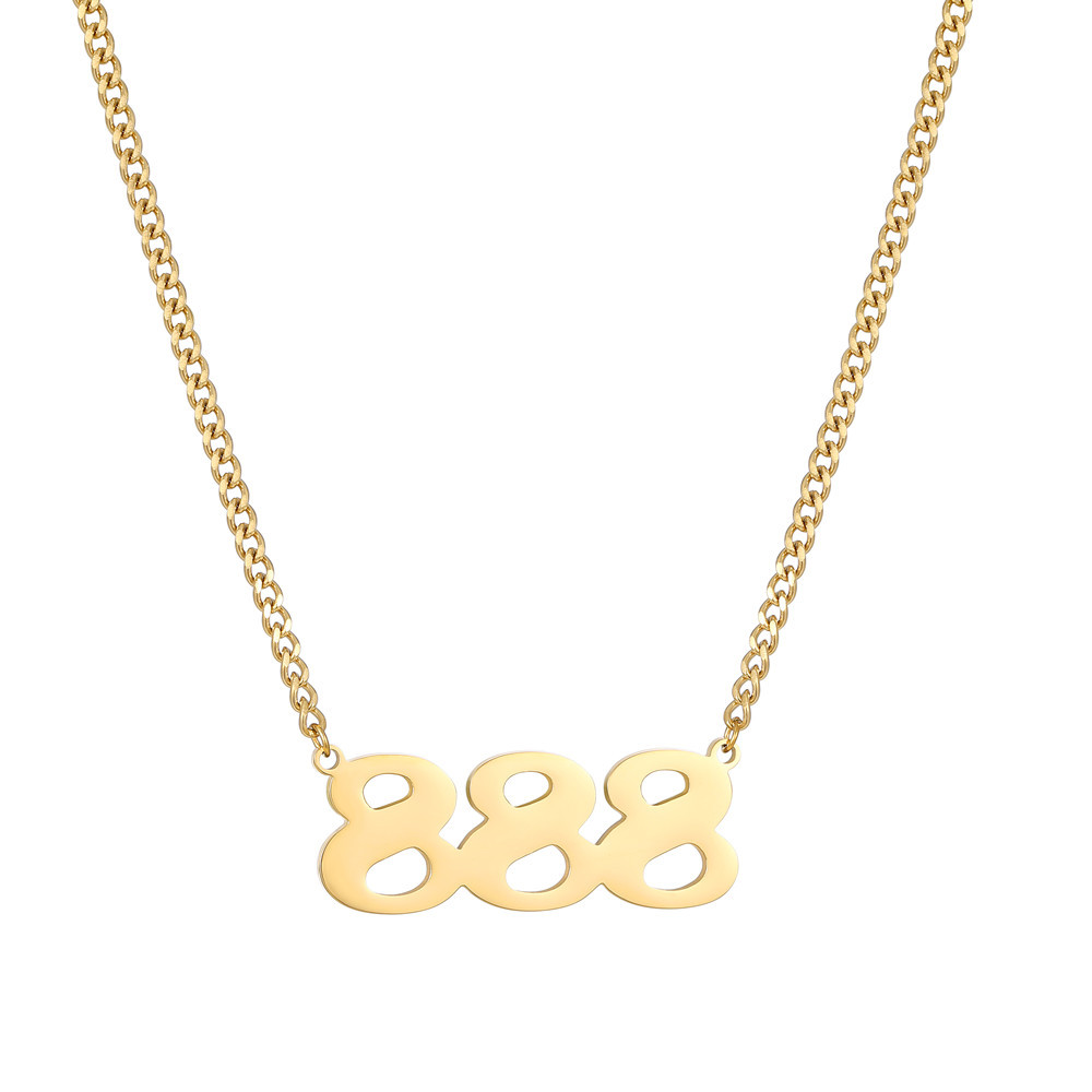 钛钢精抛光饰品时尚个性数字项链888不锈钢项链女学生情侣项链