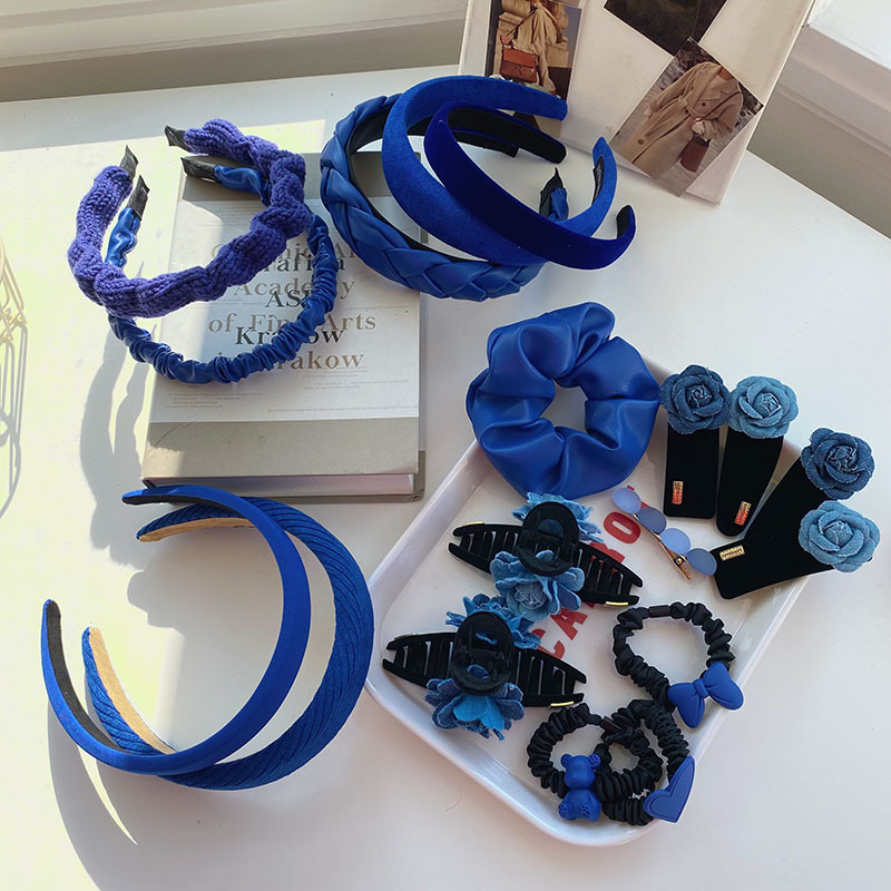 2022新款克莱因蓝发箍韩国高级感海绵高颅顶头箍女简约蓝色发饰