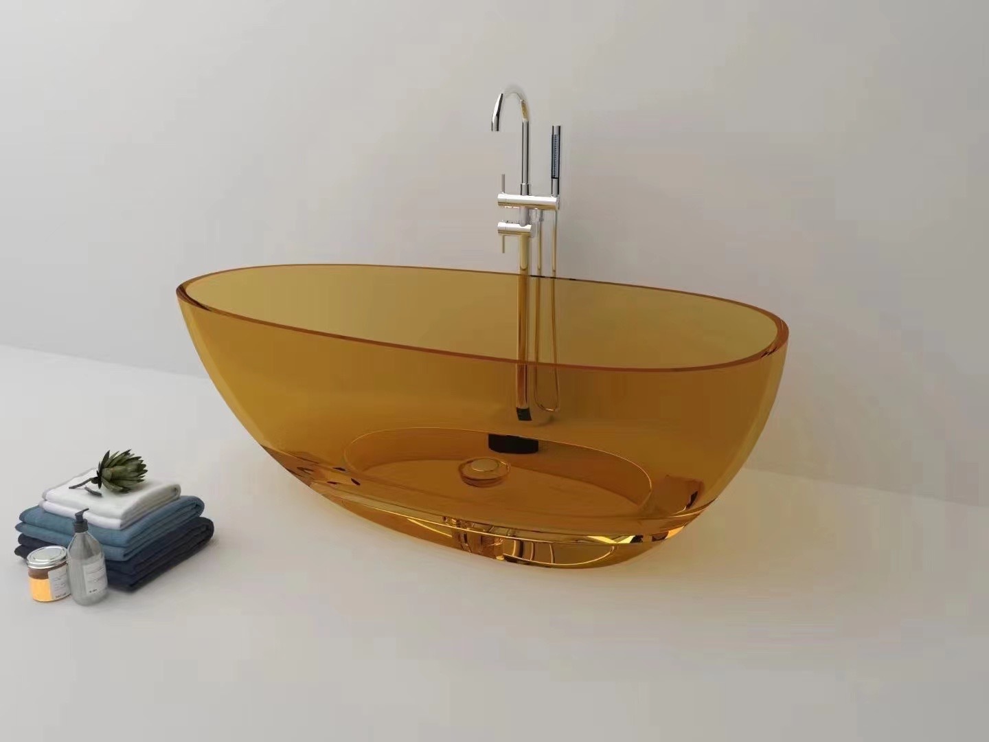 贸易定制树脂浴缸 出口民宿酒店工程红色透明亮光独立式家用浴缸