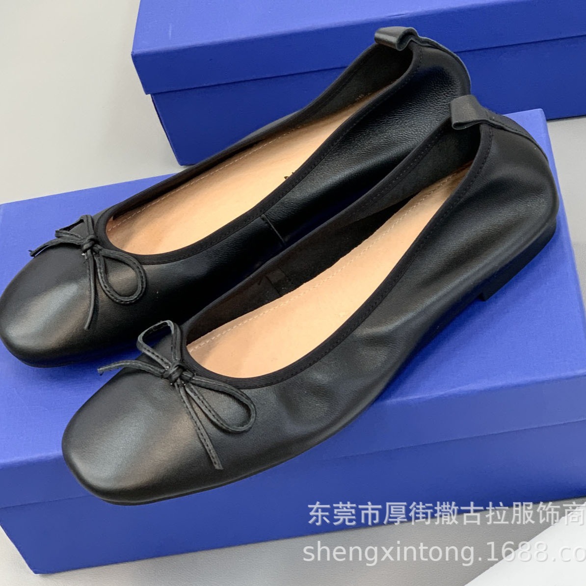 european and american foreign trade original single tail single sheepskin women‘s genuine leather shoes dancing shoes comfortable flat bowknot slip-on round head pumps