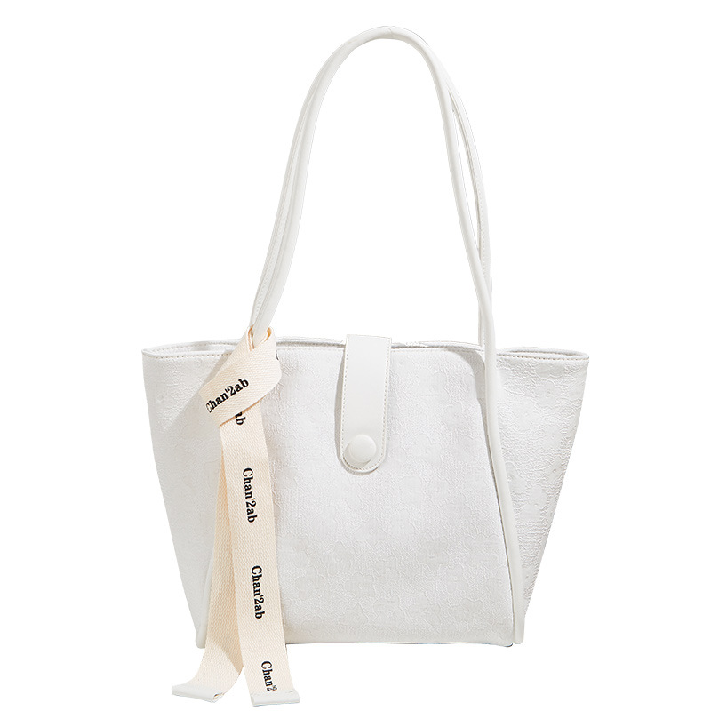 Special-Interest Design New Women's Bag Simple Lace Flower Handbag Large Capacity Solid Color Tote Bag Underarm Shoulder Bag
