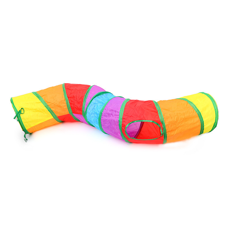Cross-Border Hot Rainbow Folding Cat Tunnel Wholesale Relieving Stuffy Cat Toy Cloth Channel Cat Teaser Plush Bell Ball