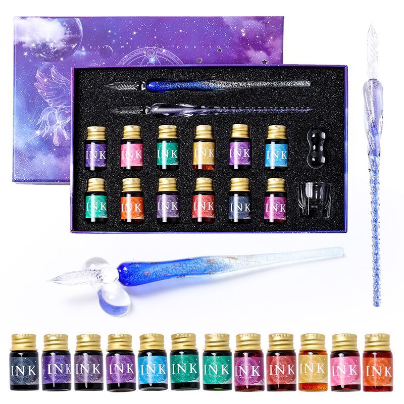 Glass Pen Dipped in Water Set Crystal Pen Gift Box Student Handmade Creative Stationery Ink Pen Glass Water Pen