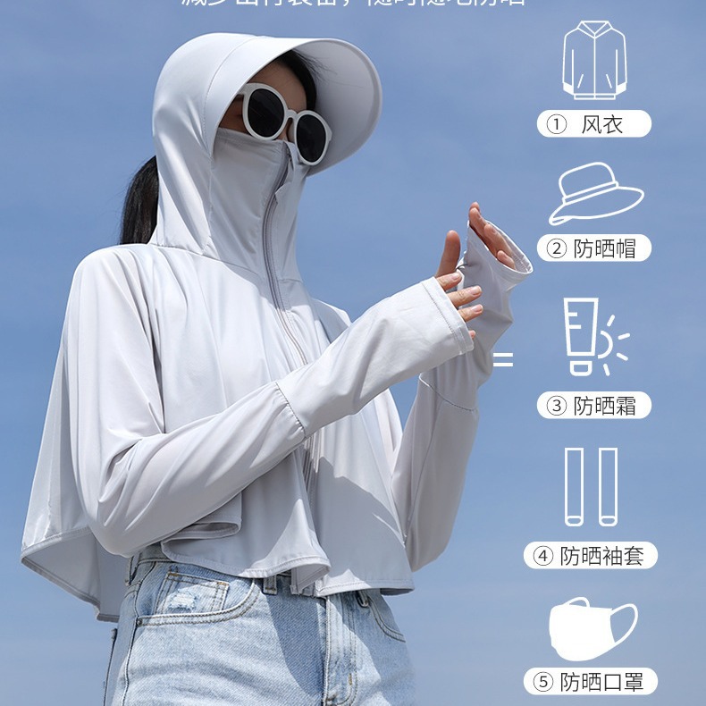 Summer Sun Protective Clothes Women's UV-Proof Ice Silk Outdoor Cycling Big Brim Sun-Proof Hooded Cloak Breathable Sun Protection Clothing