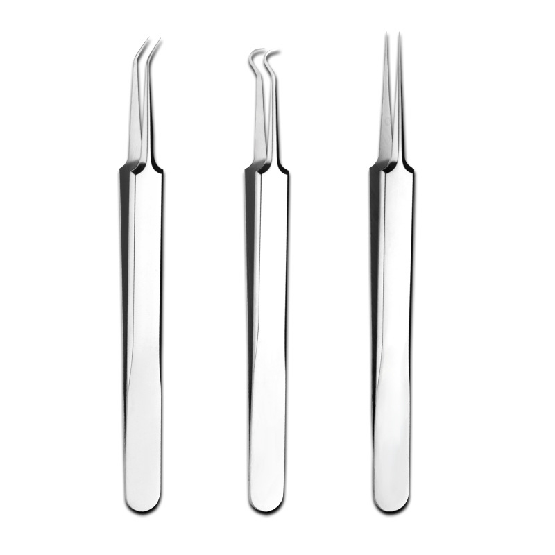 Stainless Steel Splinter Acne Clip Blackhead Tweezer Multifunctional Eyebrow Clips Set 3-piece Beauty Tools Set