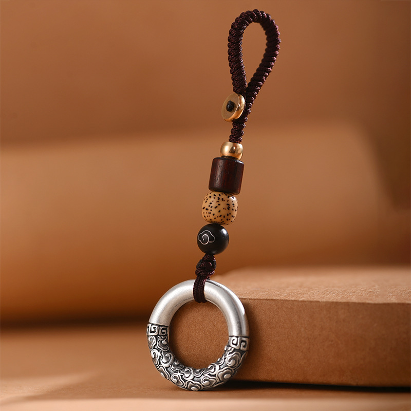 创意新款足银999纯银祥云平安扣吊坠挂件男士汽车钥匙扣情侣礼物