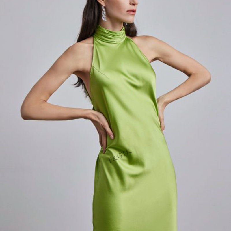 外贸欧美风现货欧美女装2022新款春装女款衣服纯色露背无袖连衣长