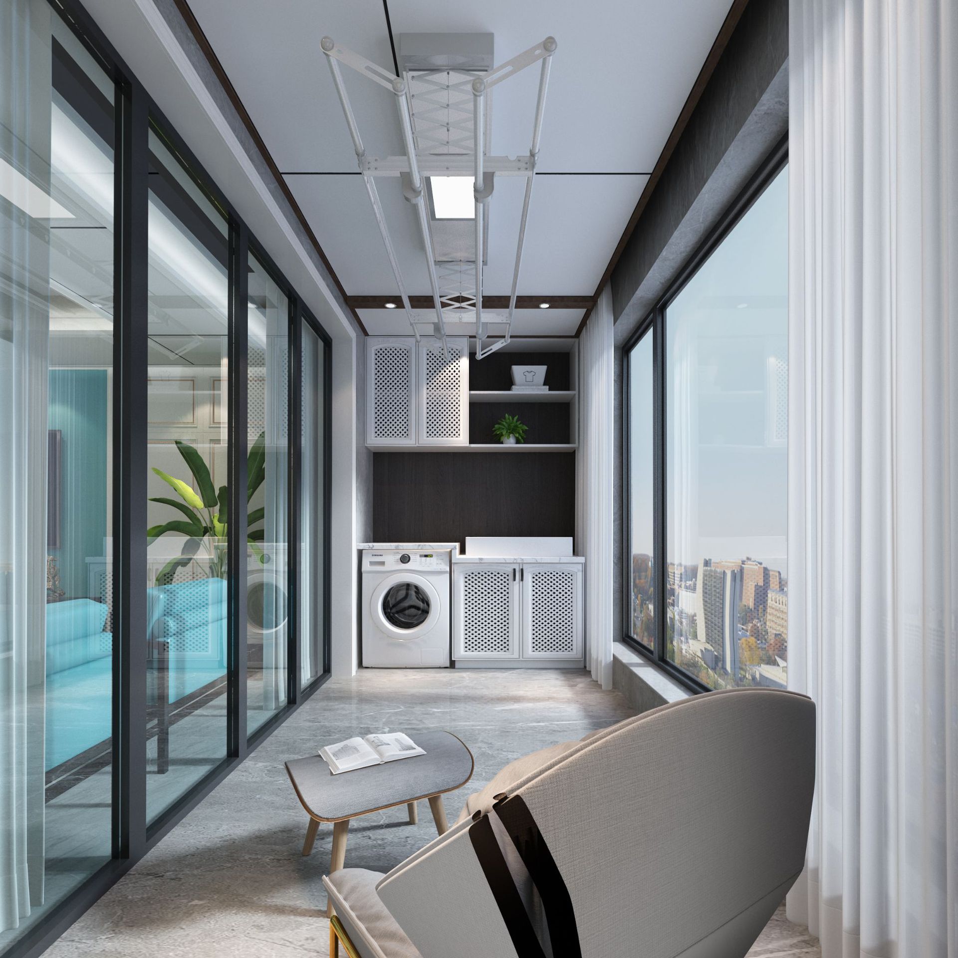 星雅图家装遥控升降室内智能晾衣架阳台电动自动多功能嵌入银色