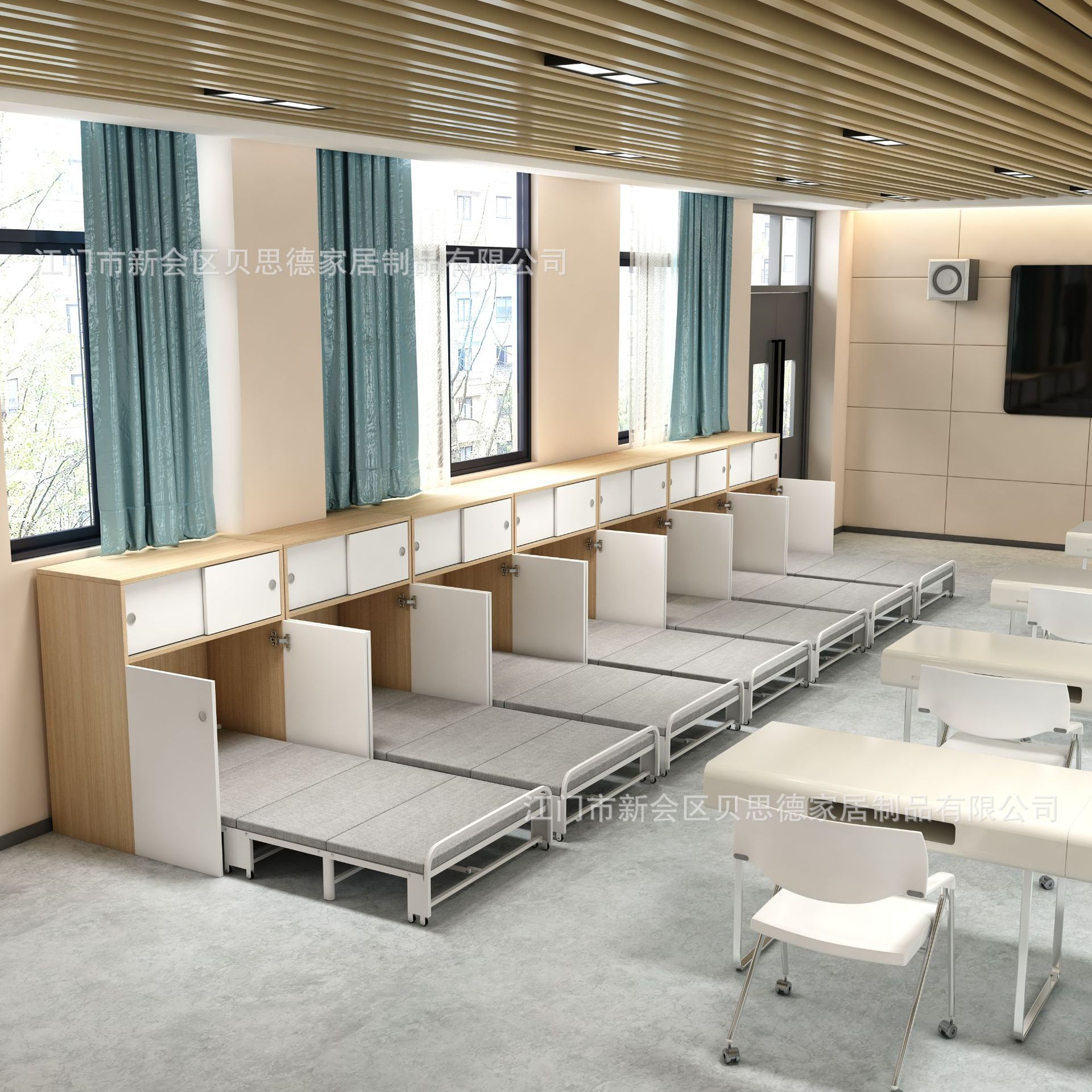 学校午休床幼儿园学生午睡单人海绵床加高双开门入柜式折叠隐形床