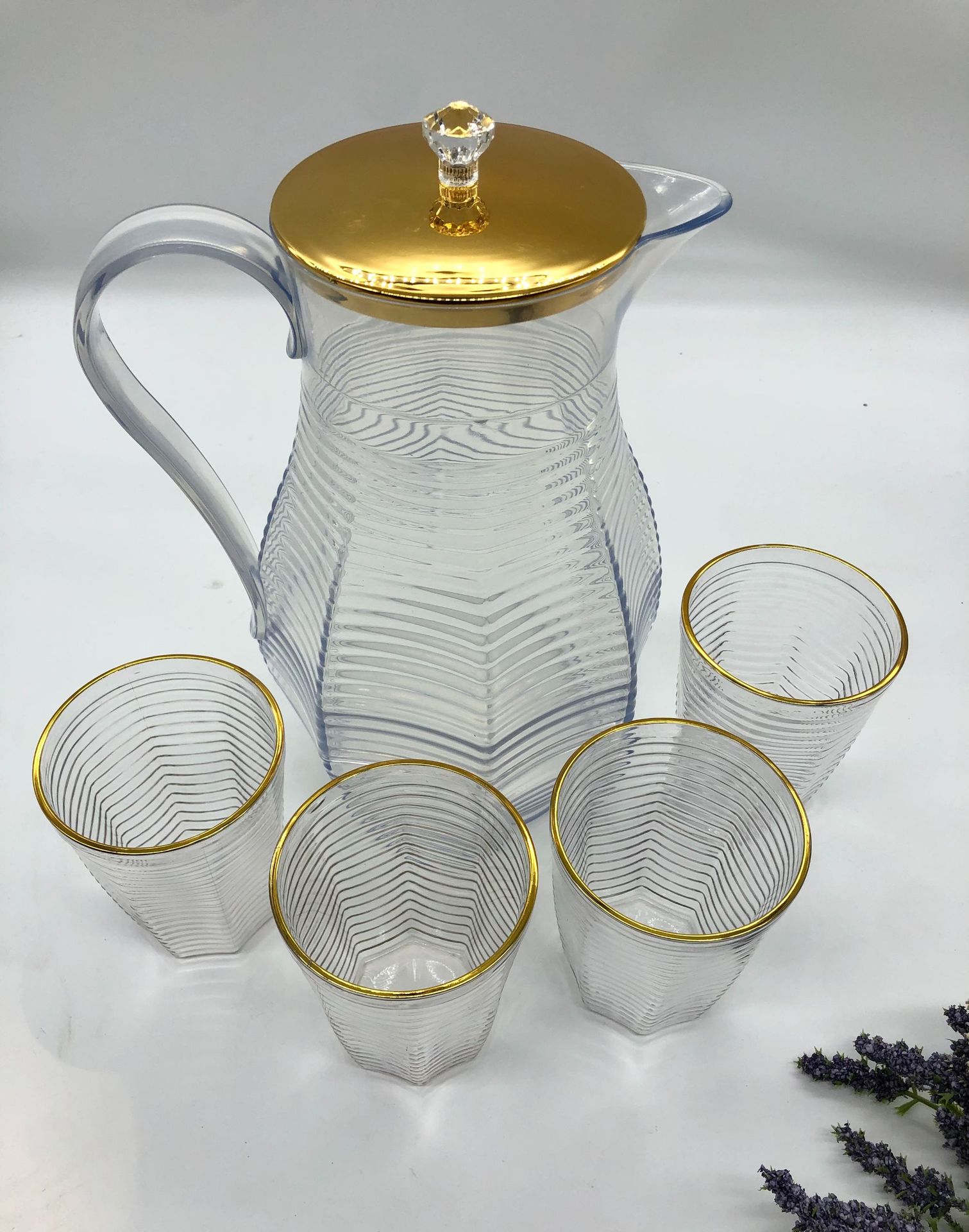 Golden Edge Pet Plastic Desktop Teapot with Lid Rhombus Cold Boiled Water Storage Teapot Set Modern Minimalist Small Teacup