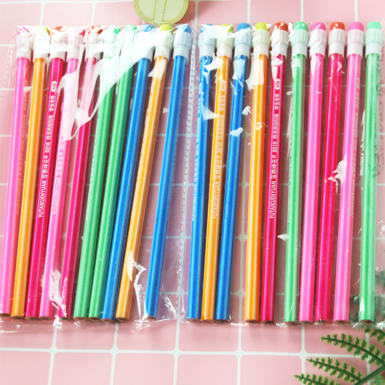 Cartoon Pencil with Rubber Head Log HB Elementary School Student Sketch Pencil with Eraser Learning Office Stationery Wholesale Formulation