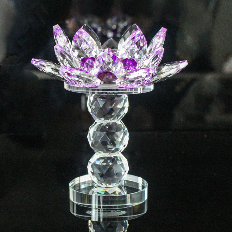 Factory in Stock Supply Crystal Candlestick Creative Decoration Goblet Crystal Lotus Opening Gift Decoration Wholesale