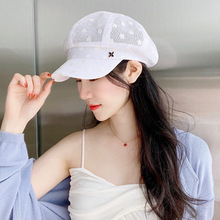 小花标八角帽镂空定型八角帽夏季韩版百搭时尚薄款透气防晒遮阳帽