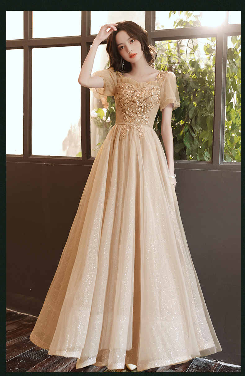 香槟色晚礼服女宴会仙气质艺考声乐年会名媛主持人长款显瘦连衣裙