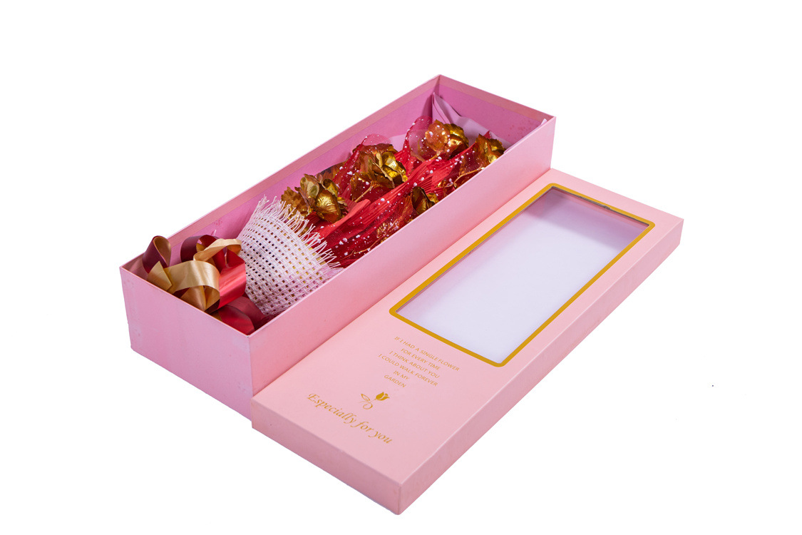 现货  长方形礼品盒套二开窗金色密语大号干花礼盒  鲜花玫瑰礼盒