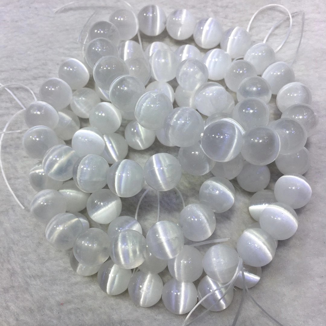 透石膏单圈手链白色奶油体男女猫眼石圆珠手串